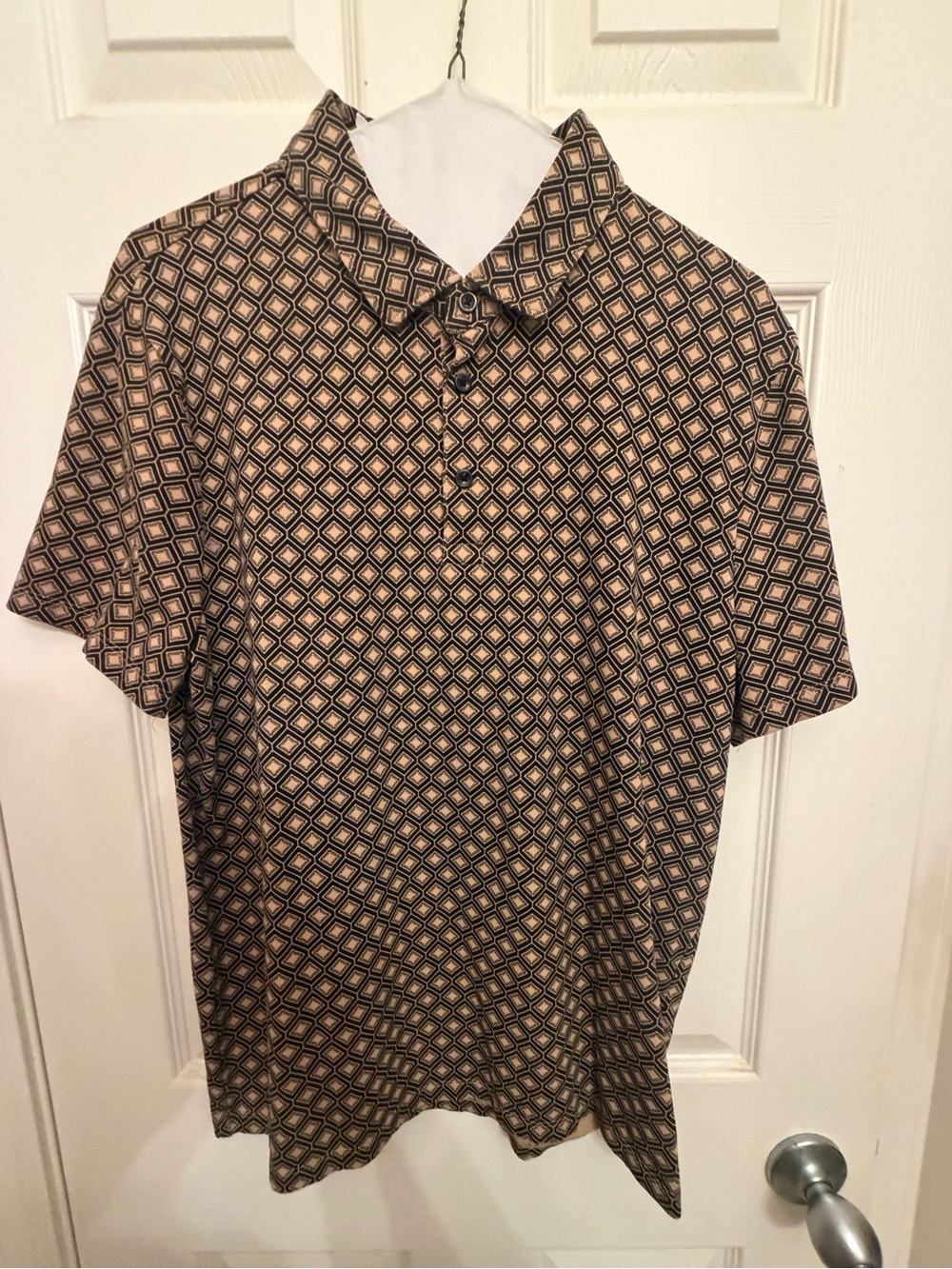 Express Men's Geometric Print Polo in Brown and Black